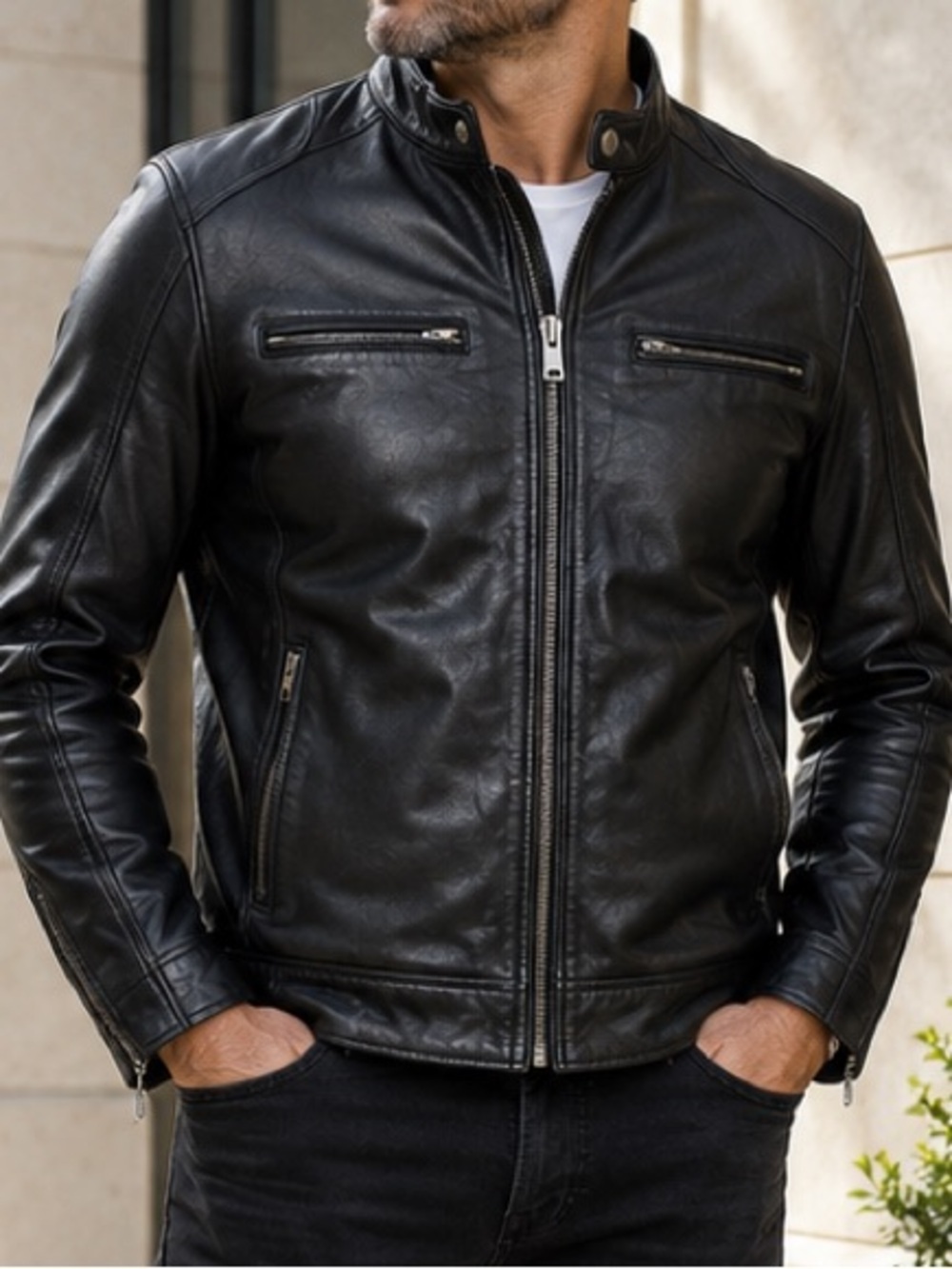 Men’s Genuine Leather Moto Jacket Black 2XL NWT Quilted Lining